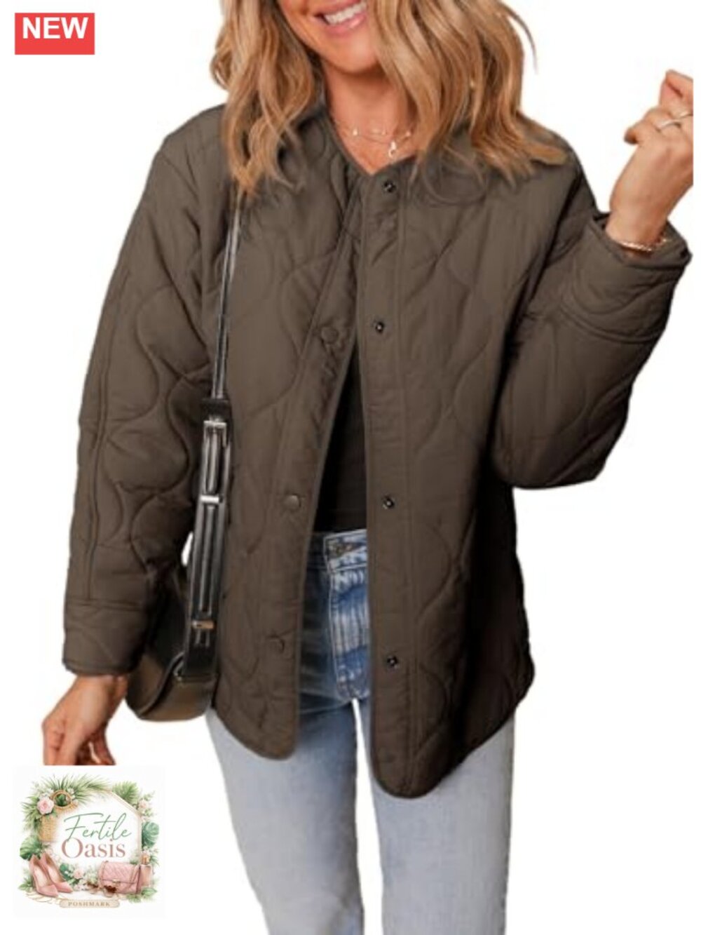 Women's Quilted Lightweight Puffer Jacket, Relaxed Fit Button Down Long Sleeve